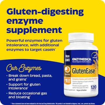 Enzymedica GlutenEase, Digestive Enzymes for Food Intolerance, Offers Fast Acting Gas & Bloating Relief, 120 Count