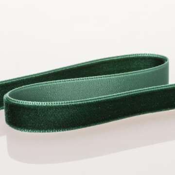 GIYOMI Forest Green Velvet Ribbon - 3/8 Inch Wide, 10 Yards Roll - Festive Flocked Ribbon for Holida...