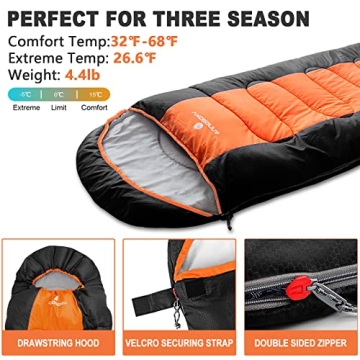 anngrowy Camping Sleeping Bag for Adults and Kids