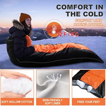 anngrowy Camping Sleeping Bag for Adults and Kids