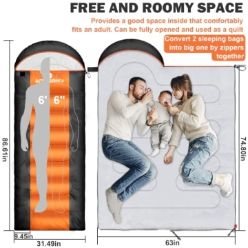 anngrowy Camping Sleeping Bag for Adults and Kids