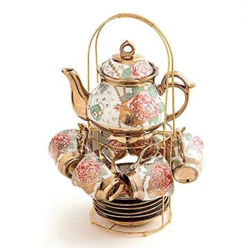 Elegant CHANJOON Gold Plated Red Rose Vintage Tea Set for 6