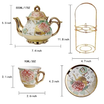 CHANJOON Gold Plated Red Rose Vintage Tea Set for 6