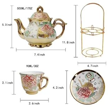 CHANJOON Gold Plated Red Rose Vintage Tea Set for 6