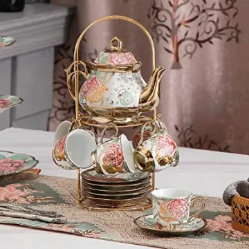 CHANJOON Gold Plated Red Rose Vintage Tea Set for 6