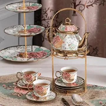 CHANJOON Gold Plated Red Rose Vintage Tea Set for 6