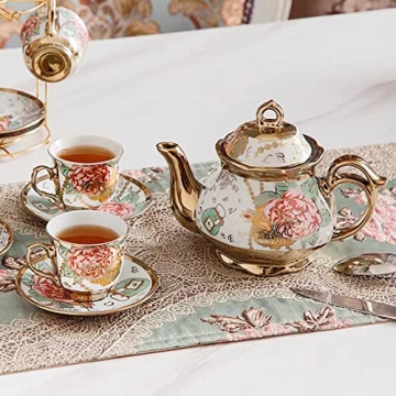 CHANJOON Gold Plated Red Rose Vintage Tea Set for 6