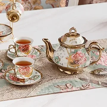 CHANJOON Gold Plated Red Rose Vintage Tea Set for 6