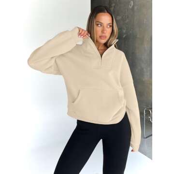 Trendy Queen Sweatshirts Quarter Half Zip Pullover Oversized Hoodies Sweaters Comfy Fall Outfits 2025 Y2K Winter Clothes