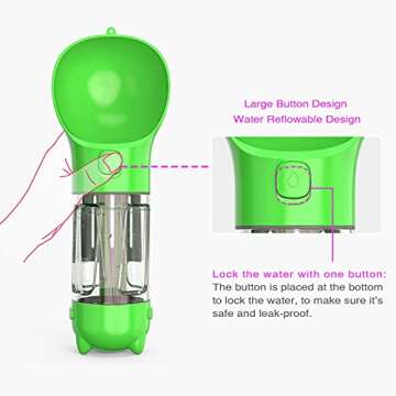 Guardians Dog Water Bottle, Portable Pet Travel Water Bottle Bowl Dispenser with Drinking Feeder Bowl Poop Bag for Dogs Small Pets Walking, Traveling, Hiking (Green)