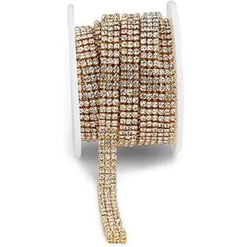 2.5 mm Gold Crystal Rhinestone Chain for Sewing and Crafts, 3 Rows (3 Yards)
