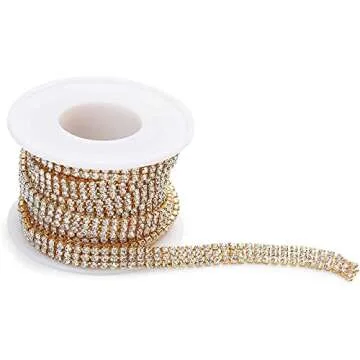 2.5 mm Gold Crystal Rhinestone Chain for Sewing and Crafts, 3 Rows (3 Yards)