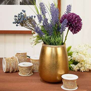 2.5 mm Gold Crystal Rhinestone Chain for Sewing and Crafts, 3 Rows (3 Yards)