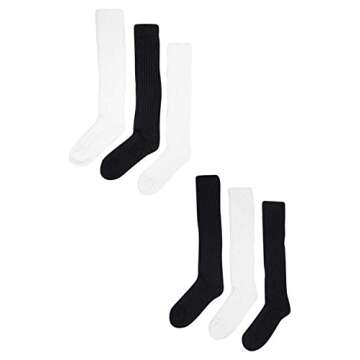 Black & White All Cotton 6-Pack Extra Heavy Super Slouch Socks