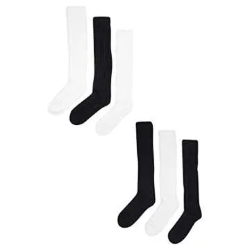 Black & White All Cotton 6-Pack Extra Heavy Super Slouch Socks