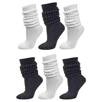 Black & White All Cotton 6-Pack Extra Heavy Super Slouch Socks