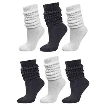 Black & White All Cotton 6-Pack Extra Heavy Super Slouch Socks
