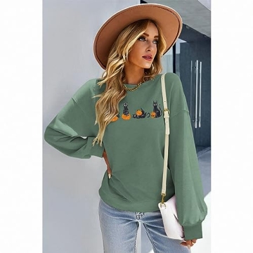 IZYJOY Women Halloween Cat Pumpkin Sweatshirt Oversized Style