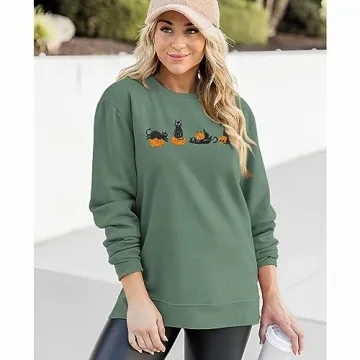 IZYJOY Women Halloween Cat Pumpkin Sweatshirt Oversized Style