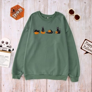 IZYJOY Women Halloween Cat Pumpkin Sweatshirt Oversized Style