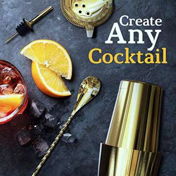 Highball & Chaser Gold Plated Bartender Kit with Black Bamboo Stand Boston Shaker Cocktail Shaker Set with Stainless Steel Bar Tools