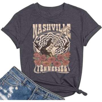 Nashville T-Shirt for Women Country Music Rock Band Shirts Vintage Western Graphic Tees Short Sleeve...
