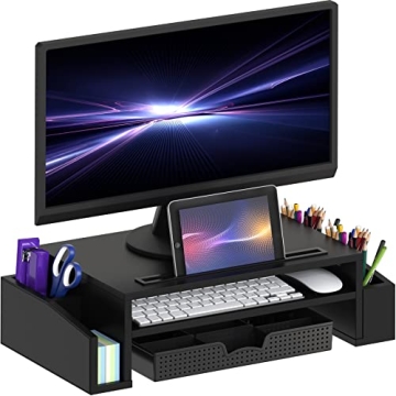 Black Desk Monitor Stand with Adjustable Organizer