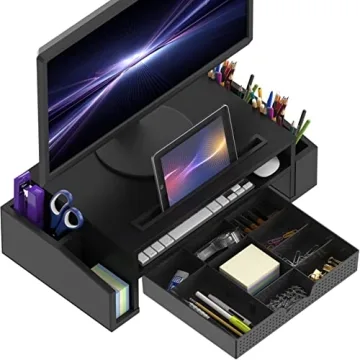 Black Desk Monitor Stand with Adjustable Organizer