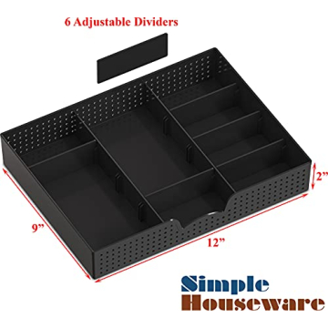 Black Desk Monitor Stand with Adjustable Organizer