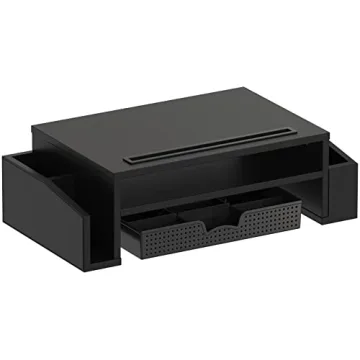 Black Desk Monitor Stand with Adjustable Organizer