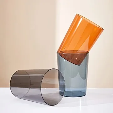 Anyoifax 2 Pack Clear Trash Can Small Garbage Can Plastic Wastebasket 1.5 Gallon Garbage Container Bin for Bathroom, Office, Bedroom, Dorm Room, Home Office, Under Desk, Kitchen - Amber and Grey