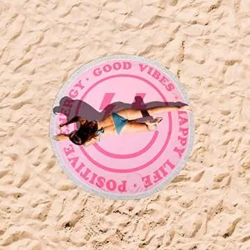 Tudomro Pink Preppy Beach Towel 60 Inch Smile Round Beach Towel Preppy Rug Absorbent Face Blanket Quick Dry Happy Picnic Rug with Tassels for Bathroom Pool Surfing Outdoor Meditation
