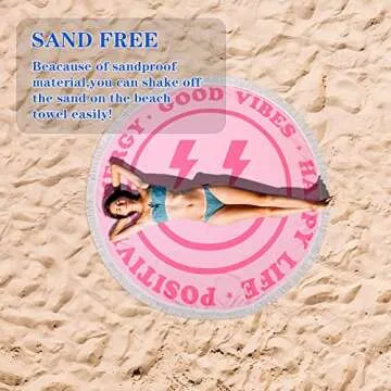 Tudomro Pink Preppy Beach Towel 60 Inch Smile Round Beach Towel Preppy Rug Absorbent Face Blanket Quick Dry Happy Picnic Rug with Tassels for Bathroom Pool Surfing Outdoor Meditation