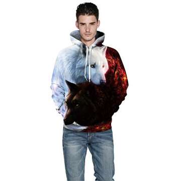 Mchochy Couples 3D Printed Black White Wolf Hoodies Sweatshirt for Men Women (Asia XXL/3XL = US XL, Taichi Wolf)