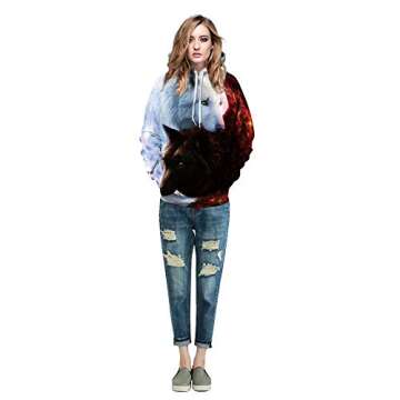 Mchochy Couples 3D Printed Black White Wolf Hoodies Sweatshirt for Men Women (Asia XXL/3XL = US XL, Taichi Wolf)