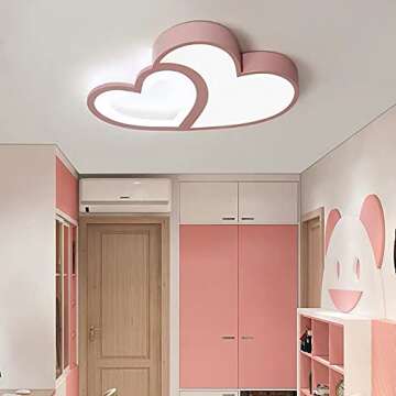 YIYIBYUS Morden LED Ceiling Light Heart Bedroom Acrylic Lamp Decor with Remote 35w,Children's Room Lamp Ceiling Light Cartoon Ceiling Lighting Lampshade 55cm,Children's Room Kids Baby Bedroom (Pink)