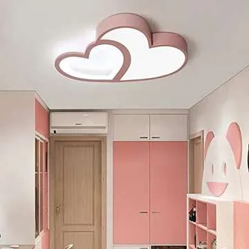 YIYIBYUS Morden LED Ceiling Light Heart Bedroom Acrylic Lamp Decor with Remote 35w,Children's Room Lamp Ceiling Light Cartoon Ceiling Lighting Lampshade 55cm,Children's Room Kids Baby Bedroom (Pink)
