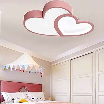 YIYIBYUS Morden LED Ceiling Light Heart Bedroom Acrylic Lamp Decor with Remote 35w,Children's Room Lamp Ceiling Light Cartoon Ceiling Lighting Lampshade 55cm,Children's Room Kids Baby Bedroom (Pink)