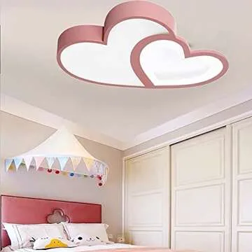 YIYIBYUS Morden LED Ceiling Light Heart Bedroom Acrylic Lamp Decor with Remote 35w,Children's Room Lamp Ceiling Light Cartoon Ceiling Lighting Lampshade 55cm,Children's Room Kids Baby Bedroom (Pink)