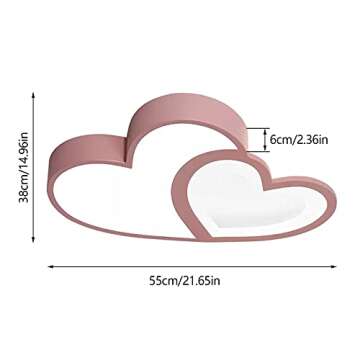 YIYIBYUS Morden LED Ceiling Light Heart Bedroom Acrylic Lamp Decor with Remote 35w,Children's Room Lamp Ceiling Light Cartoon Ceiling Lighting Lampshade 55cm,Children's Room Kids Baby Bedroom (Pink)