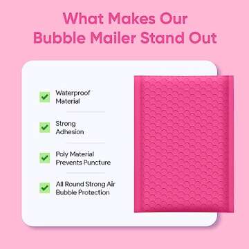 Baylue Hot Pink 8.5x12 Inch Poly Bubble Mailers #2 |Self Seal Padded Envelopes | Air Cushioned Bubble Mailer | Usable Size 8.5x11 Inch | 100 Pack Bulk | Waterproof | Lightweight Mailing Shipping Bags