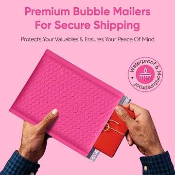 Baylue Hot Pink 8.5x12 Inch Poly Bubble Mailers #2 |Self Seal Padded Envelopes | Air Cushioned Bubble Mailer | Usable Size 8.5x11 Inch | 100 Pack Bulk | Waterproof | Lightweight Mailing Shipping Bags