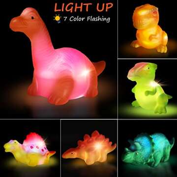 Light Up Bath Toys,6 Packs Floating Dinosaur Bathtub Toys for Toddlers,No Hole Baby Bath Toys for Ki...