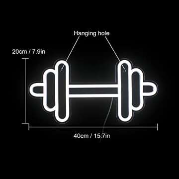 Lucunstar Gym Neon Sign,Barbell Dumbbell Shaped Neon signs White Neon Lights Sign Gym Wall Stickers ...