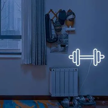 Lucunstar Gym Neon Sign,Barbell Dumbbell Shaped Neon signs White Neon Lights Sign Gym Wall Stickers for Fitness Club Decor LED Neon Sign for Teen Girls Teen Sports Room Game Room Decor