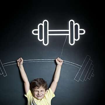Lucunstar Gym Neon Sign,Barbell Dumbbell Shaped Neon signs White Neon Lights Sign Gym Wall Stickers for Fitness Club Decor LED Neon Sign for Teen Girls Teen Sports Room Game Room Decor