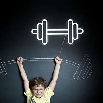 Lucunstar Gym Neon Sign,Barbell Dumbbell Shaped Neon signs White Neon Lights Sign Gym Wall Stickers for Fitness Club Decor LED Neon Sign for Teen Girls Teen Sports Room Game Room Decor