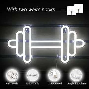 Lucunstar Gym Neon Sign,Barbell Dumbbell Shaped Neon signs White Neon Lights Sign Gym Wall Stickers for Fitness Club Decor LED Neon Sign for Teen Girls Teen Sports Room Game Room Decor