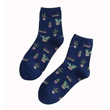 Crew Socks,5-pack Women Cacti Parttern Casual Socks Cotton Knitting Winter Fall Crew Socks Mix Color One Size