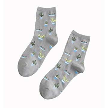 Crew Socks,5-pack Women Cacti Parttern Casual Socks Cotton Knitting Winter Fall Crew Socks Mix Color One Size